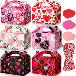 dianelhall 24 pack valentine’s day treat boxes heart prints cardboard box for goody cookie holder tags and twine, 6 x 3.5 x inches sweet party favor mother’s girl classroom supplies