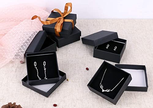 dedoot Kraft Jewelry Boxes, Pack of 30 Square Cardboard Jewelry Gift Box 2.8x2.8x1.2 Inch Small Necklace Ring Earring Kraft Box for Jewelry Set with Velvet Cushion, Black