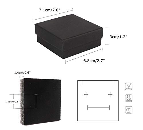 dedoot Kraft Jewelry Boxes, Pack of 30 Square Cardboard Jewelry Gift Box 2.8x2.8x1.2 Inch Small Necklace Ring Earring Kraft Box for Jewelry Set with Velvet Cushion, Black