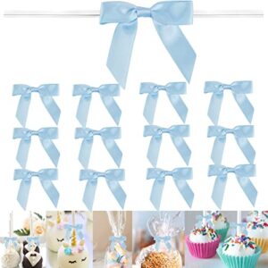 100 pieces 3 inch satin ribbon twist tie bows, blue pretied bows with twist ties, twist bows treats bags, bow ties for treats, cake pops, baby shower, crafts, gift wrapping favors, cookies by guifier