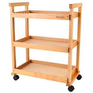 meeden art cart storage organizer, 3-tier rolling utility studio taboret with caster wheels, multifunctional storage trolley shelving unit on wheels, solid beechwood art supplies studio cart classroom