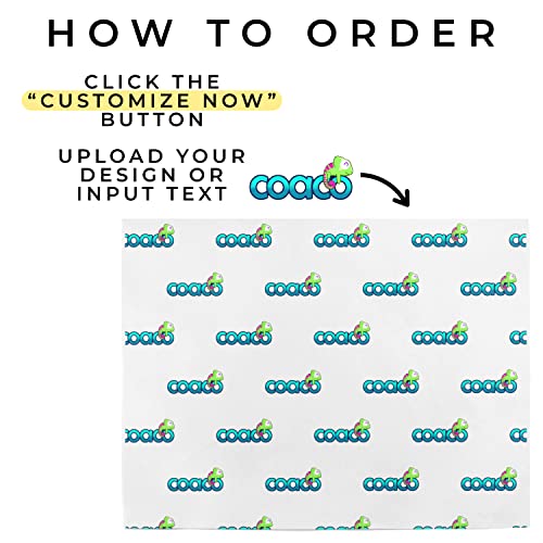 COACO Personalized Tissue Paper, Your Custom Design, Logo, or Text, Great for Holiday or Special Occasion, Small Business Packaging or Gift Wrapping, 30, 50, or 100 Count, White (18"x10")