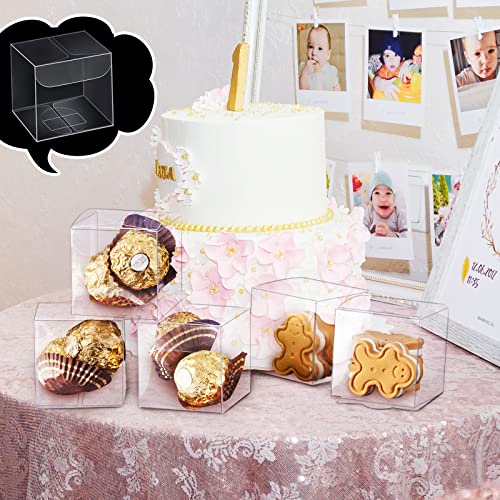 200 Pcs Clear Favor Boxes 2 x 2 x 2 Inches Clear Plastic Gift Box PET Clear Treat Boxes Clear Party Favor Containers Candy Boxes Packaging Transparent Cube Boxes for Birthday Party Baby Shower Wedding