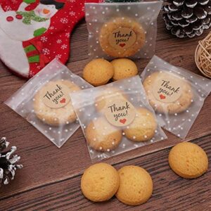 Self Adhesive Cookie Bags Treat Bags, Resealable Cellophane Bags, White Polka Dot Individual Cookie Bags with Thank You Stickers for Gift Giving (3.9''x3.9'', 100 Pcs)