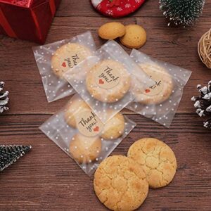 Self Adhesive Cookie Bags Treat Bags, Resealable Cellophane Bags, White Polka Dot Individual Cookie Bags with Thank You Stickers for Gift Giving (3.9''x3.9'', 100 Pcs)