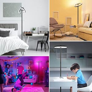LED Modern Torchiere Floor Lamp, Bright RGB Standing Lamp with Remote, Black Touch Control Dimmable Color Changing 2700K-6000K Rotatable Halo Split Tall Pole Floor Lamp for Living Room Bedroom Office