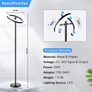 LED Modern Torchiere Floor Lamp, Bright RGB Standing Lamp with Remote, Black Touch Control Dimmable Color Changing 2700K-6000K Rotatable Halo Split Tall Pole Floor Lamp for Living Room Bedroom Office