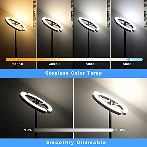 LED Modern Torchiere Floor Lamp, Bright RGB Standing Lamp with Remote, Black Touch Control Dimmable Color Changing 2700K-6000K Rotatable Halo Split Tall Pole Floor Lamp for Living Room Bedroom Office