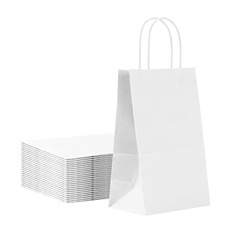 Ditwis Small White Gift Bags with Handles Pack of 25, 5.12x3.5x8.27 Inches Kraft Paper Bag Bulk for Valentine's Day, Party Favor, Birthday, Wedding, Retail Shopping