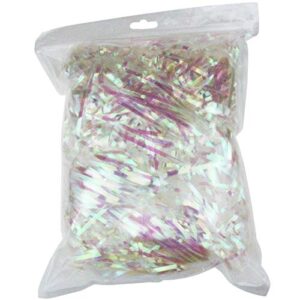 thintinick 250 grams iridescent plastic hamper shreds diy gift wrapping confetti basket filler party supplies (iridescent white)