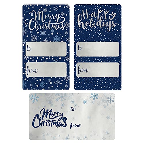 Blue and Silver Foil Christmas Snowflake Holiday Peel and Stick Gift Tag Labels - 75 Stickers