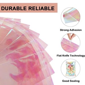 Qtop Cookie Bags 100 pcs Candy Bags Iridescent Holographic Clear Plastic Bags 6x9-1.57 mils Thick 100 pcs Self Sealing OPP Cello Bags for Bakery Cookies Goodies Favor Decorative Wrappers for Birthday Party Favors, Valentines, Easter, Weddings ,Halloween，