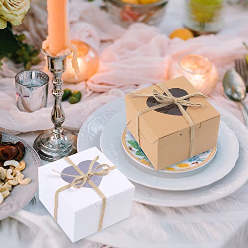 VGOODALL 14 PCS White and Brown Bakery Boxes with Window 4x4x2.5 Inches Cupcake Gift Boxes,18M Linen Ribbon for Bakery Wrapping Party Favor Packing Treat Box