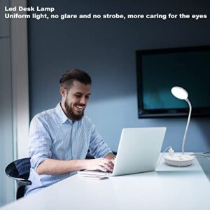LED Desk Lamp, Eye-Caring Desk Lamp for Home Office, Adjustable Gooseneck Desk Light with 2 USB Charging Port and 2 AC Power Outlet, Super Bright Small Desk Lamp as Bedside Reading Lamp, Study Lamp