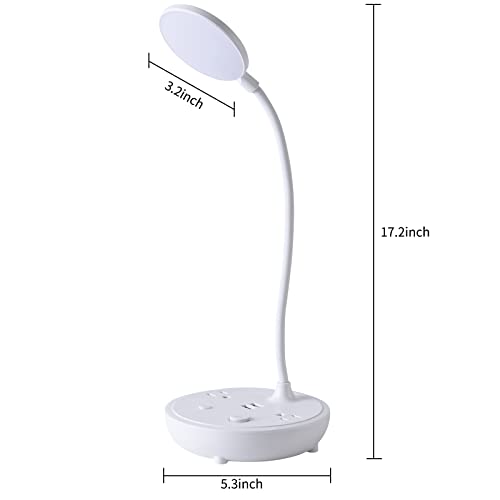 LED Desk Lamp, Eye-Caring Desk Lamp for Home Office, Adjustable Gooseneck Desk Light with 2 USB Charging Port and 2 AC Power Outlet, Super Bright Small Desk Lamp as Bedside Reading Lamp, Study Lamp