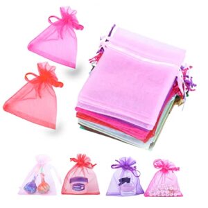 lysxp 100 pcs organza bags 3×4 inches，sheer organza gift bags with drawstring, jewelry favor pouches christmas candy wedding birthday party bags (mixed color,3″×4″）