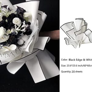 20 Sheets black and white border Flower Wrapping Paper Florist Bouquet Supplies Waterproof Thicken Floral Wrapping Paper Gift or Gift Box Packaging Paper 23 x 23 inch (Black Edge & White)