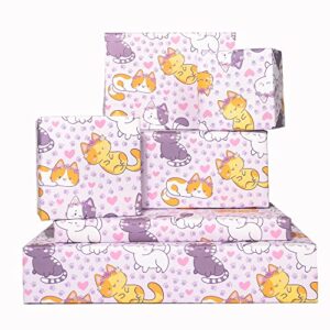 central 23 – birthday wrapping paper – purple gift wrap sheets – cats and hearts – 6 giftwrap sheets for women girls female teenage kids