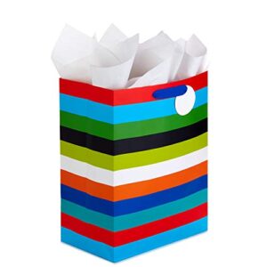 Hallmark 17" Extra Large Gift Bag with Tissue Paper (Rainbow Stripes) for Birthdays, Graduations, Baby Showers, Father's Day, Jumbo
