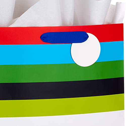 Hallmark 17" Extra Large Gift Bag with Tissue Paper (Rainbow Stripes) for Birthdays, Graduations, Baby Showers, Father's Day, Jumbo