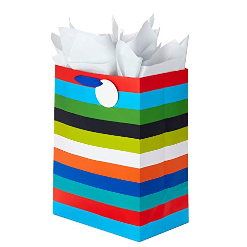 Hallmark 17" Extra Large Gift Bag with Tissue Paper (Rainbow Stripes) for Birthdays, Graduations, Baby Showers, Father's Day, Jumbo