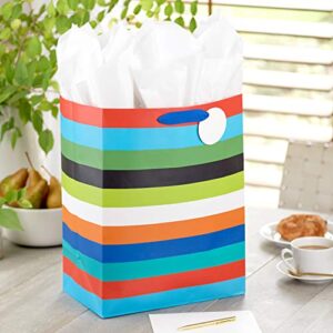 Hallmark 17" Extra Large Gift Bag with Tissue Paper (Rainbow Stripes) for Birthdays, Graduations, Baby Showers, Father's Day, Jumbo