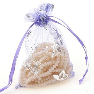 100pcs Organza Wedding Party Gift Bags Butterfly Drawstring Pouches Jewelry Gift Bags Christmas Party Gift Favor Bags (6"x9", Purple)