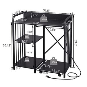 Printer Stand with Storage & Charging Station, Under Desk Printer Stand for Home Office, 3-Tier Printer Table for Home Office with Rolling Shredder Stand, Printer Stand with File Cabinet, Black