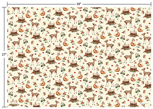 Woodland Baby Animals Gift Wrap by Wrap and Revel—Baby Shower Wrapping Paper Folded flat, 27 x 39 inches with Deer, Fox, Hedgehog, Bunny Rabbit, Mouse