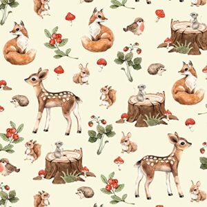 Woodland Baby Animals Gift Wrap by Wrap and Revel—Baby Shower Wrapping Paper Folded flat, 27 x 39 inches with Deer, Fox, Hedgehog, Bunny Rabbit, Mouse