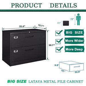 Letaya Metal Lateral File Cabinets with Lock,2 Drawer Steel Wide Filing Organization Storage Cabinets,Home Office Furniture for Hanging Files Letter/Legal/F4/A4 Size (Blcak-2 Drawer)