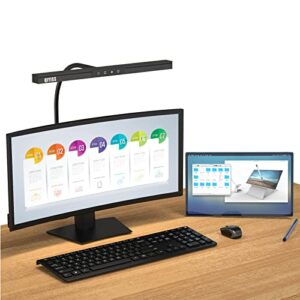 qiyiss led desk lamp, clamp lamp with flexible gooseneck 360°rotate,12w led 3 modes 5 brightness, timer，15.75″ wide office eye protection light 1100lm large bright desk lights with stepless dimming