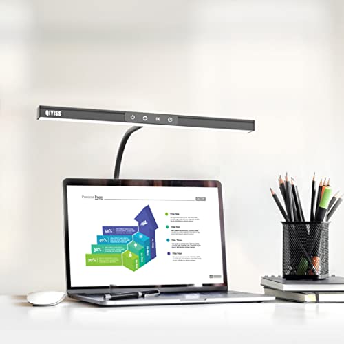 QIYISS LED Desk Lamp, Clamp Lamp with Flexible Gooseneck 360°Rotate,12W LED 3 Modes 5 Brightness, Timer，15.75" Wide Office Eye Protection Light 1100LM Large Bright Desk Lights with Stepless Dimming