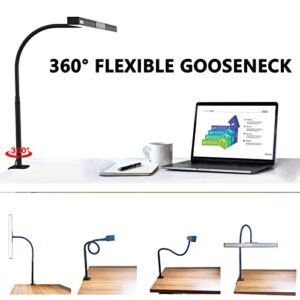 QIYISS LED Desk Lamp, Clamp Lamp with Flexible Gooseneck 360°Rotate,12W LED 3 Modes 5 Brightness, Timer，15.75" Wide Office Eye Protection Light 1100LM Large Bright Desk Lights with Stepless Dimming