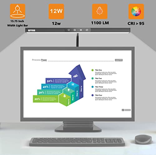 QIYISS LED Desk Lamp, Clamp Lamp with Flexible Gooseneck 360°Rotate,12W LED 3 Modes 5 Brightness, Timer，15.75" Wide Office Eye Protection Light 1100LM Large Bright Desk Lights with Stepless Dimming