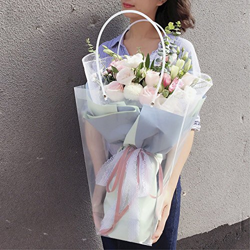 BBC Clear Flower Bouquet Bags with Handle Florist Shop Packaging Supplies, 5 Pcs (11.4 * 5.9 * 16.7inch)