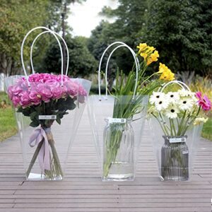 BBC Clear Flower Bouquet Bags with Handle Florist Shop Packaging Supplies, 5 Pcs (11.4 * 5.9 * 16.7inch)