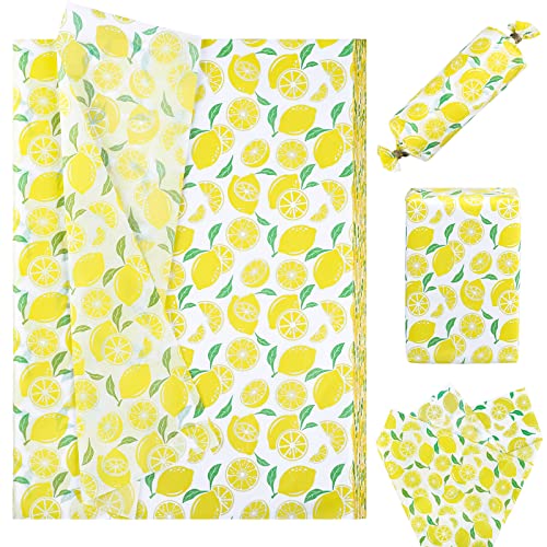 Whaline 100 Sheet Lemon Tissue Paper Spring Summer Lemon Tissue Paper Fruit Wrapping Tissue Paper for Birthday Baby Shower Party Favor Decor Craft Gift Packing Bag Box, 13.8 x 19.7