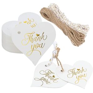100pcs thank you heart shape gift tags,high-end white heart paper hang tags with jute twine and cotton gold twine for valentine’s day,gifts wrapping,wedding and party favor(2.36″*2.36)