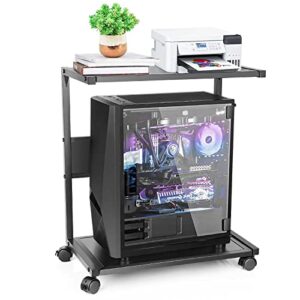 bfttlity computer tower stand, iron pc stand 2-tier cpu stand with locking caster wheels suitable for most pc (iron)