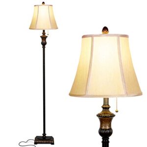 brightech sophia led floor lamp, tall lamp with bell shape fabric shade, mid century modern lamp for bedroom, mid-century lamp for living rooms & offices, great living room decor – bronze