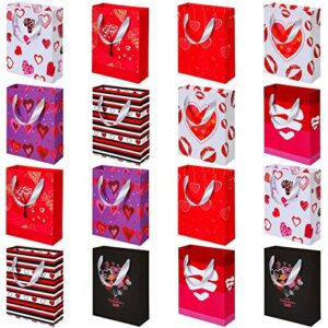 24 pieces valentines paper bags kraft party hearts bags with white ribbon for valentines day galentines day anniversary, 7.9 x 6.3 x 2.4 inch/ 20 x 16 x 10 cm,8 styles