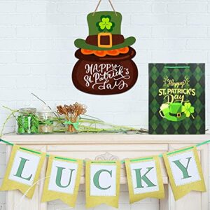 D4DREAM Happy St Patrick's Day Gift Bags 11.5" Large Green Buffalo Plaid Gift Bag with Tissue Paper St. Patricks Day Gift Wrapping Bag with Handle for Kids Classroom Party Favor Supplies