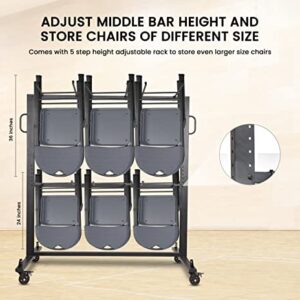 Folding Chair Rack Folding Chair Cart with Capacity 84 Folding Chair Storage Rack 360° Rubber Locking Wheels Weatherproof Cover Mobile Chair Dolly for Stackable Chairs Folding Tables and Chairs