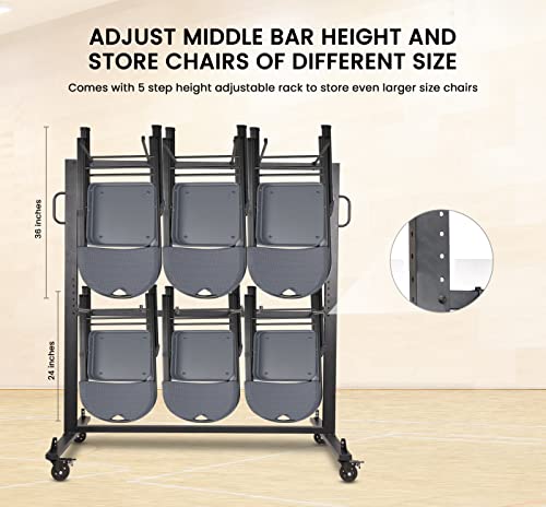 Folding Chair Rack Folding Chair Cart with Capacity 84 Folding Chair Storage Rack 360° Rubber Locking Wheels Weatherproof Cover Mobile Chair Dolly for Stackable Chairs Folding Tables and Chairs