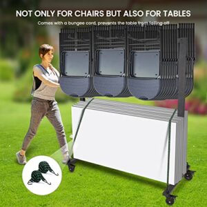 Folding Chair Rack Folding Chair Cart with Capacity 84 Folding Chair Storage Rack 360° Rubber Locking Wheels Weatherproof Cover Mobile Chair Dolly for Stackable Chairs Folding Tables and Chairs