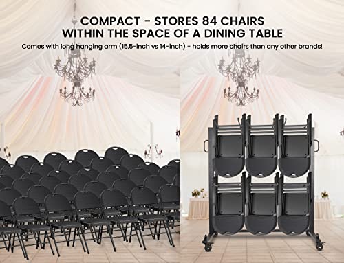 Folding Chair Rack Folding Chair Cart with Capacity 84 Folding Chair Storage Rack 360° Rubber Locking Wheels Weatherproof Cover Mobile Chair Dolly for Stackable Chairs Folding Tables and Chairs