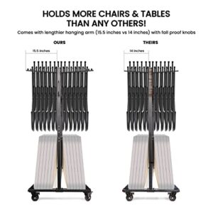 Folding Chair Rack Folding Chair Cart with Capacity 84 Folding Chair Storage Rack 360° Rubber Locking Wheels Weatherproof Cover Mobile Chair Dolly for Stackable Chairs Folding Tables and Chairs