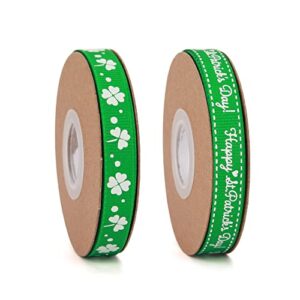 meseey 20 yards shamrocks grosgrain ribbons 3/8 inch irish day st. patrick’s day themed clover polyester ribbon for gift wrapping party decoration craft and sewing