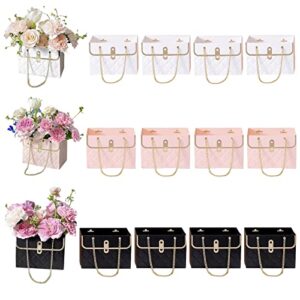 mifor 5pcs paper flower gift bags bouquet bags box with handle florist bag handbag gift case wedding valentine’s day gift wrap bags (pink+white+black 15pcs)